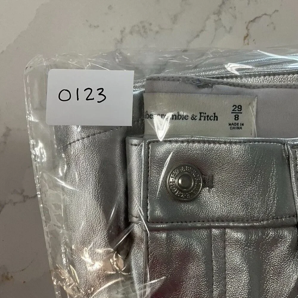 Abercrombie & Fitch Silver Vegan Leather 5 Pocket Metallic Mini Skirt 29 NWT